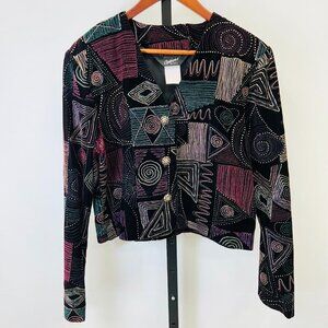 Vintage Options Melrose Blazer Size 10 Geometric Print Embroidered USA  Velvet